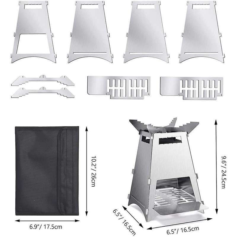 Stainless Steel Folding Camping Wood Stove, Lightweigt Portable Collapsible Wood Burning Stove for B