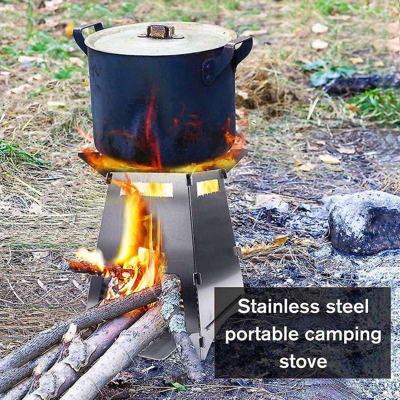 Stainless Steel Folding Camping Wood Stove, Lightweigt Portable Collapsible Wood Burning Stove for B