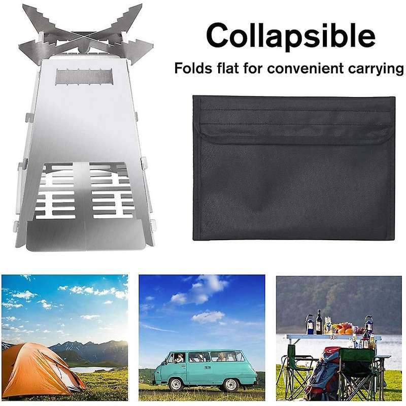 Stainless Steel Folding Camping Wood Stove, Lightweigt Portable Collapsible Wood Burning Stove for B