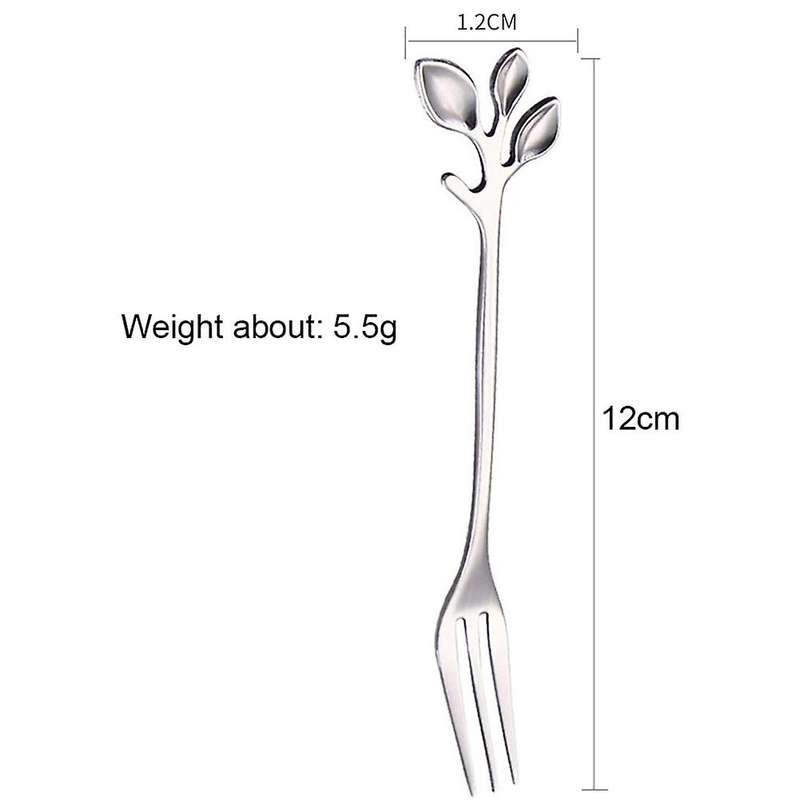 Stainless Steel Fork, Leaf-shaped Handle Dessert Fork Fruit Salad Meat Kitchen Accessories. Silver
