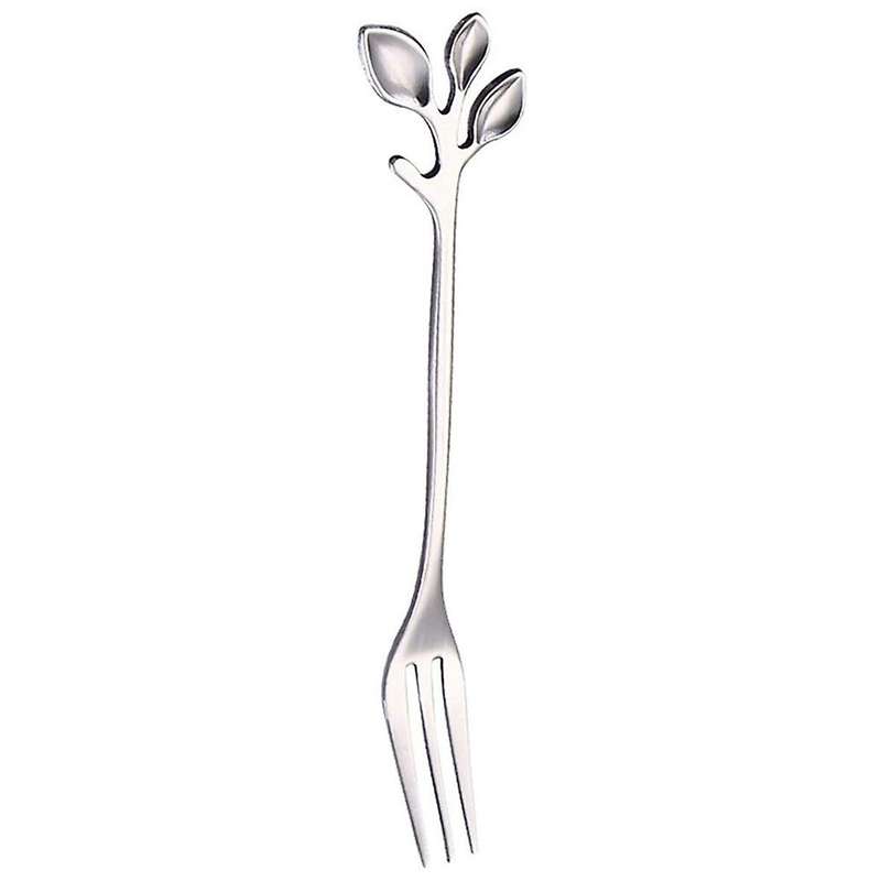 Stainless Steel Fork, Leaf-shaped Handle Dessert Fork Fruit Salad Meat Kitchen Accessories. Silver