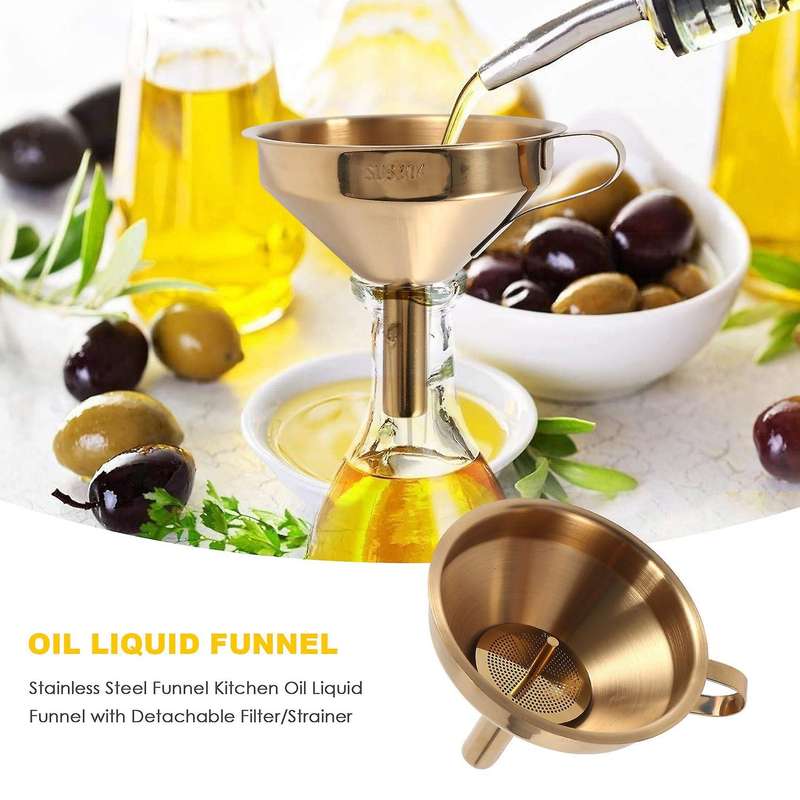Stainless Steel Funnel Kitchen Oil Liquid Funnel with Detachable Filter/Strainer for Canning Kitchen