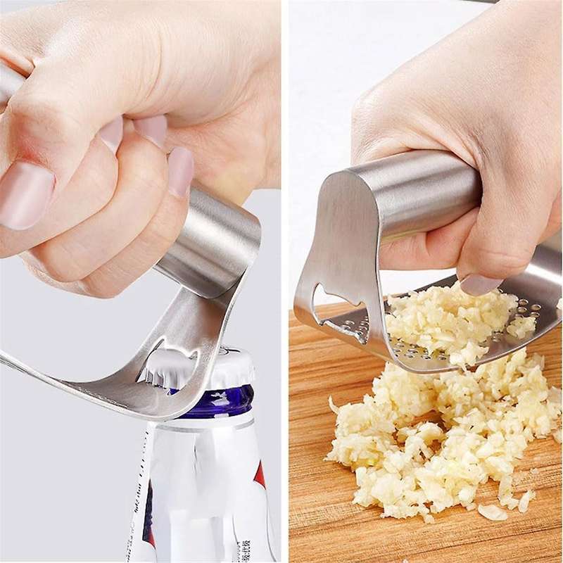 Stainless Steel Garlic Press, New Garlic Press Rocker, Comfort Handle Garlic Chopper for Crushing Ga