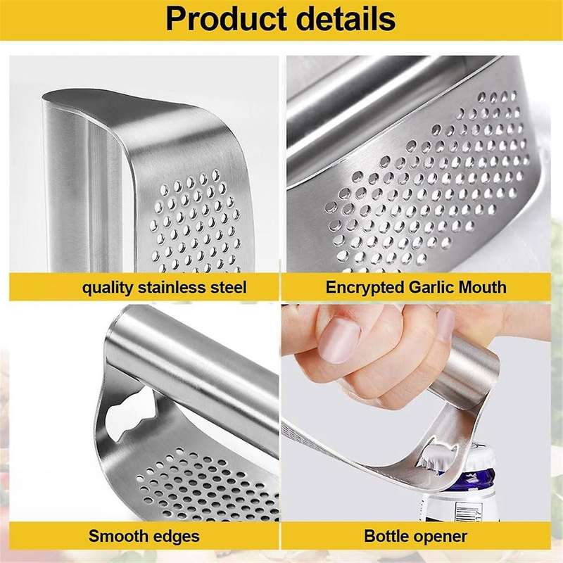 Stainless Steel Garlic Press, New Garlic Press Rocker, Comfort Handle Garlic Chopper for Crushing Ga