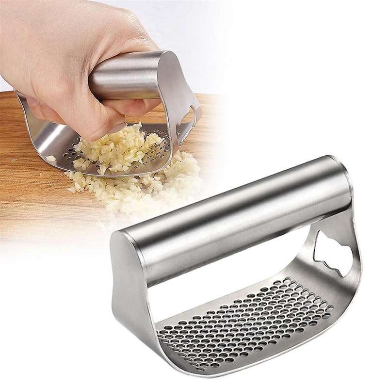 Stainless Steel Garlic Press, New Garlic Press Rocker, Comfort Handle Garlic Chopper for Crushing Ga