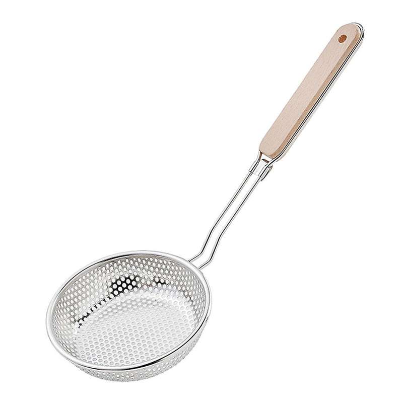 Stainless Steel Heavy-Duty Wooden Handle Deep-Fried Food Frying Filter Colander B