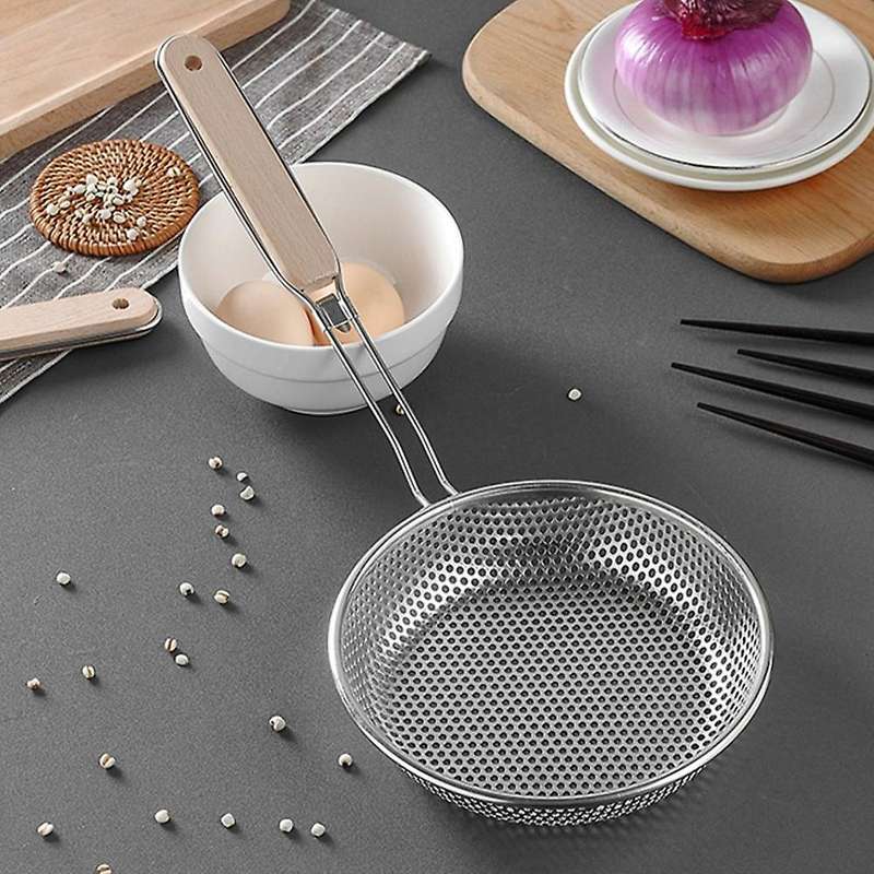 Stainless Steel Heavy-Duty Wooden Handle Deep-Fried Food Frying Filter Colander B