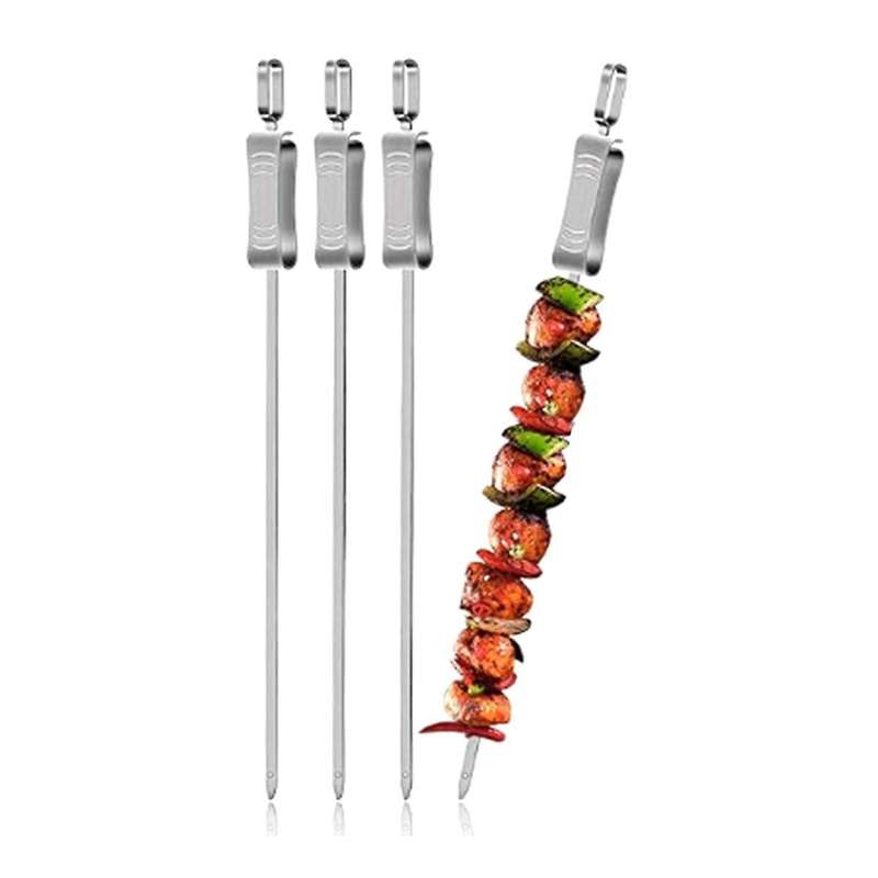 Stainless Steel Kabob Skewers for Grilling, 16-inch Metal Skewers with Slider for Safe & Easy Bbq, 4