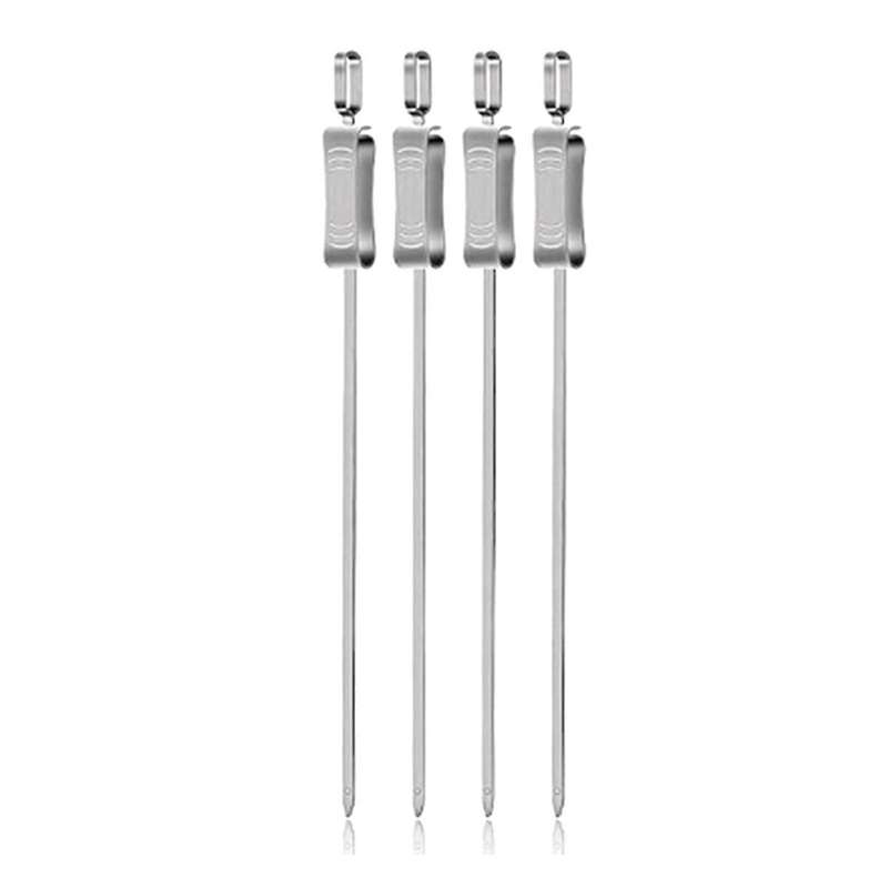 Stainless Steel Kabob Skewers for Grilling, 16-inch Metal Skewers with Slider for Safe & Easy Bbq, 4