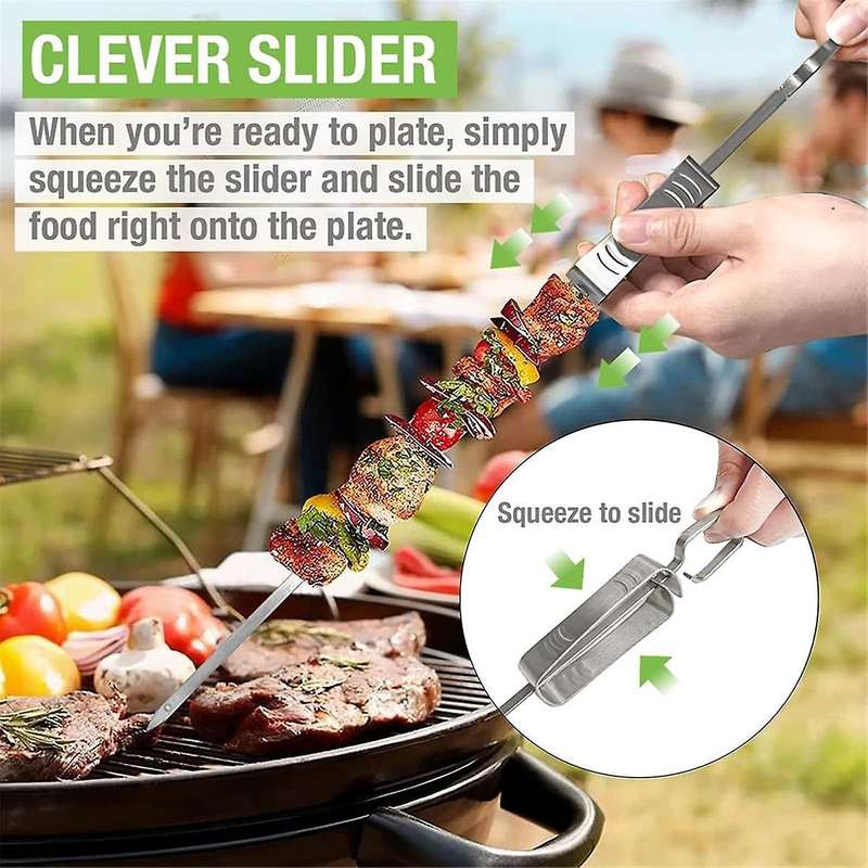Stainless Steel Kabob Skewers for Grilling, 16-inch Metal Skewers with Slider for Safe & Easy Bbq, 4