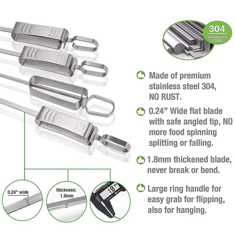 Stainless Steel Kabob Skewers for Grilling, 16-inch Metal Skewers with Slider for Safe & Easy Bbq, 4