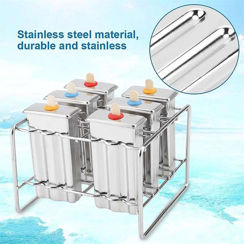 Stainless Steel Ice Cream Mold Popsicle Mold Ice Cream DIY Fruit 6 Ice Tray Mold