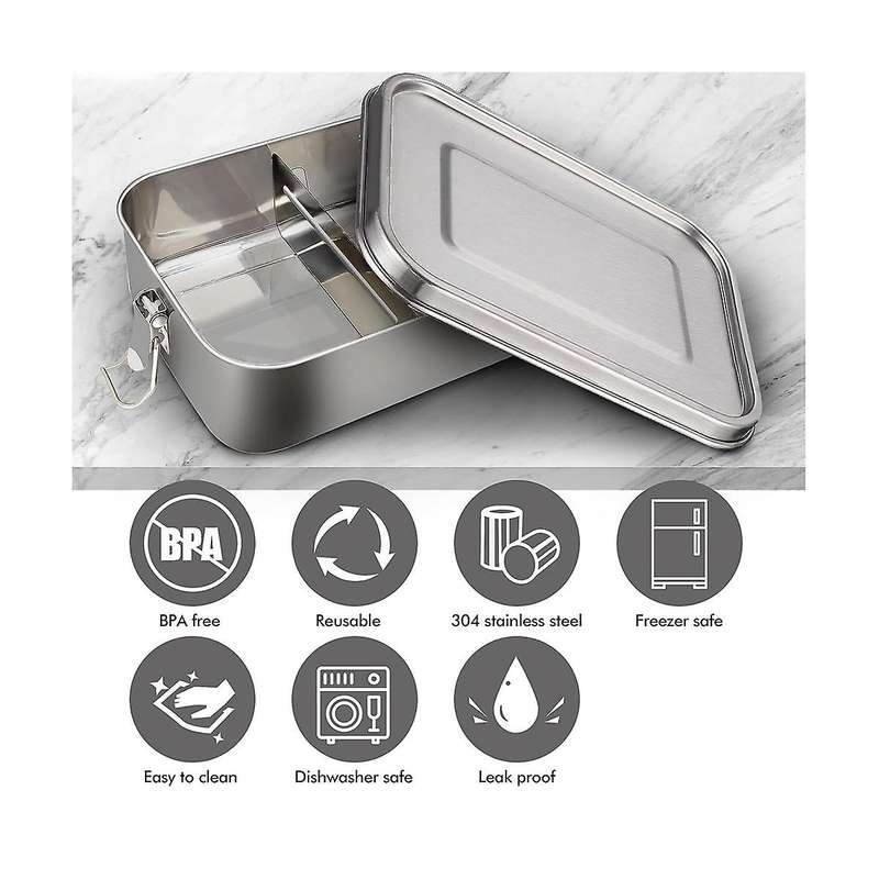 Stainless Steel Lunch Box, 1200 Ml Lunch Box, Leak-proof with Removable Divider, Lunch Boxes,environ