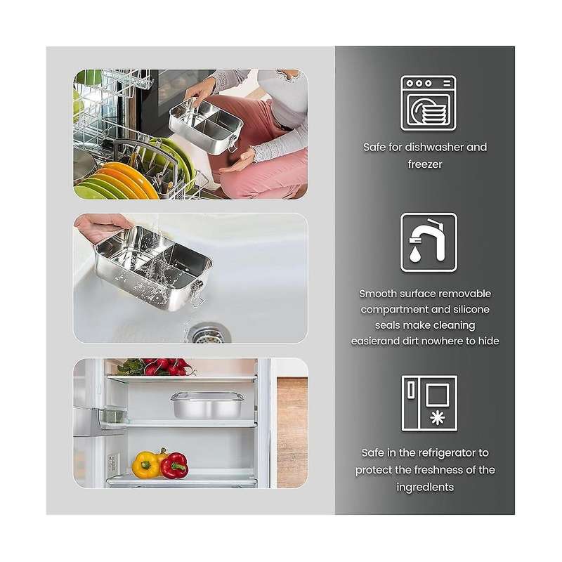 Stainless Steel Lunch Box, 1200 Ml Lunch Box, Leak-proof with Removable Divider, Lunch Boxes,environ