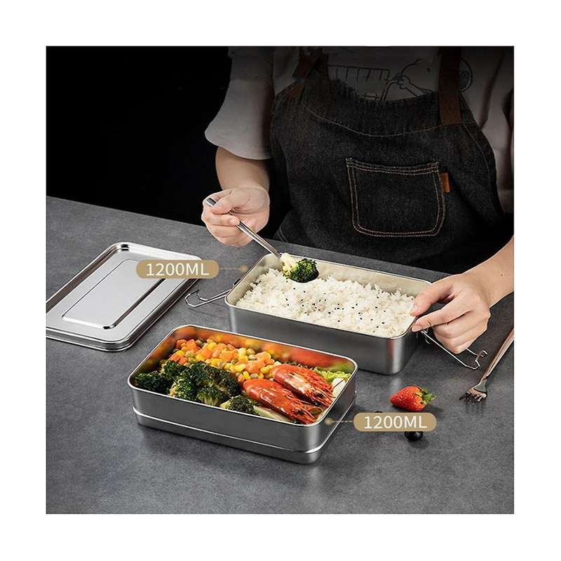 Stainless Steel Lunch Box Double Layers Bento Student Food Container Snack Storage Box Anti-leak Fru