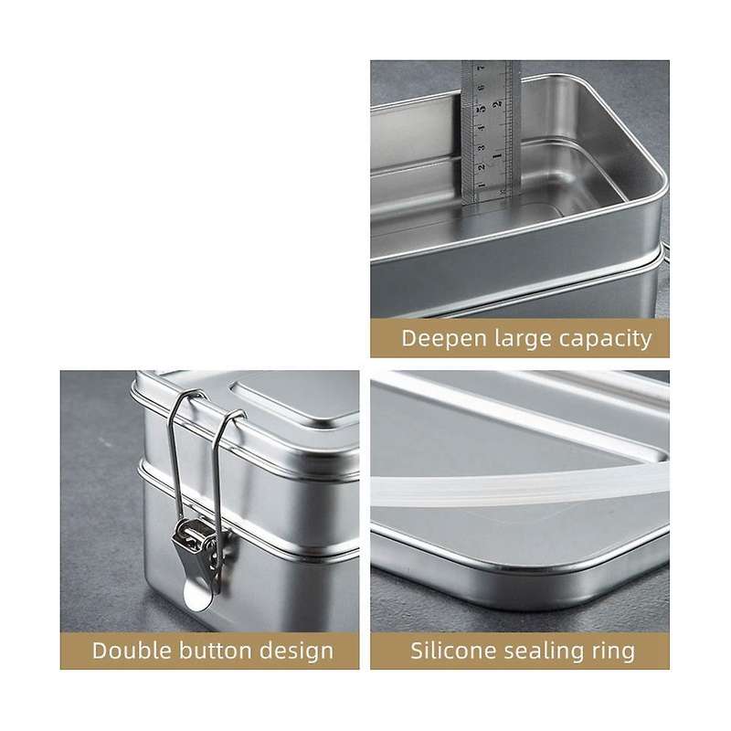 Stainless Steel Lunch Box Double Layers Bento Student Food Container Snack Storage Box Anti-leak Fru