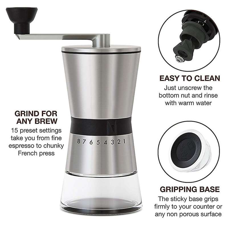 Stainless Steel Manual Coffee Grinder - Conical Ceramic Burr-Portable Hand Crank Mill Espresso Grin