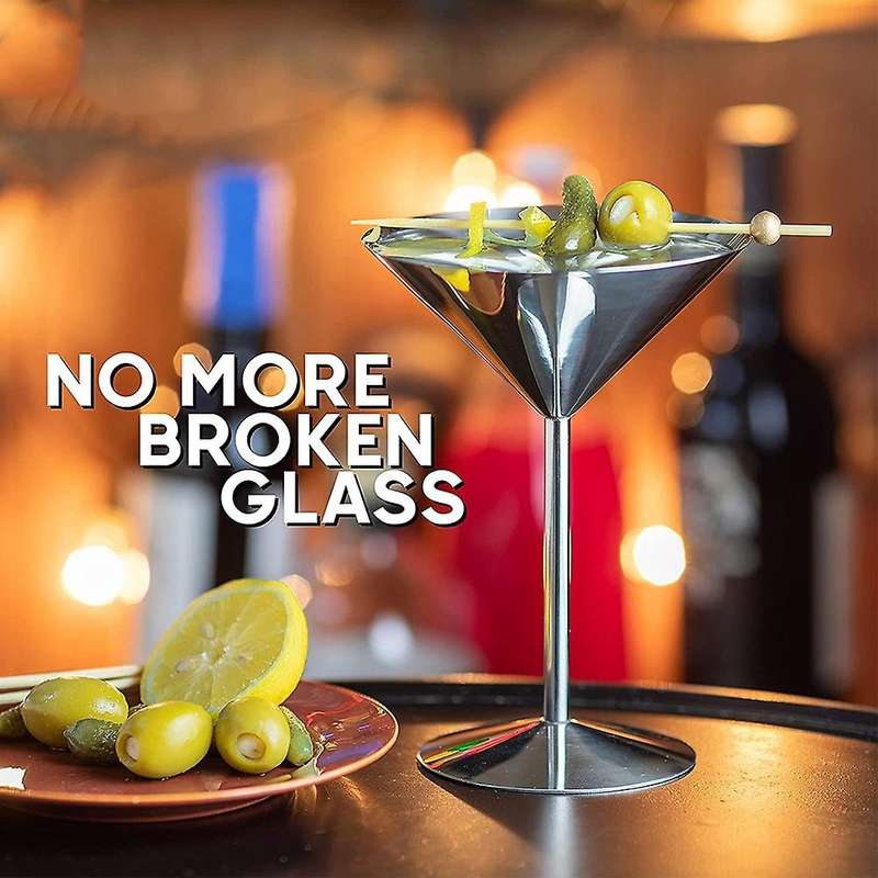 Stainless Steel Martini Glasses Set of 4, 8 Oz Metal Glasses, Unbreakable, Durable, Mirror Polished