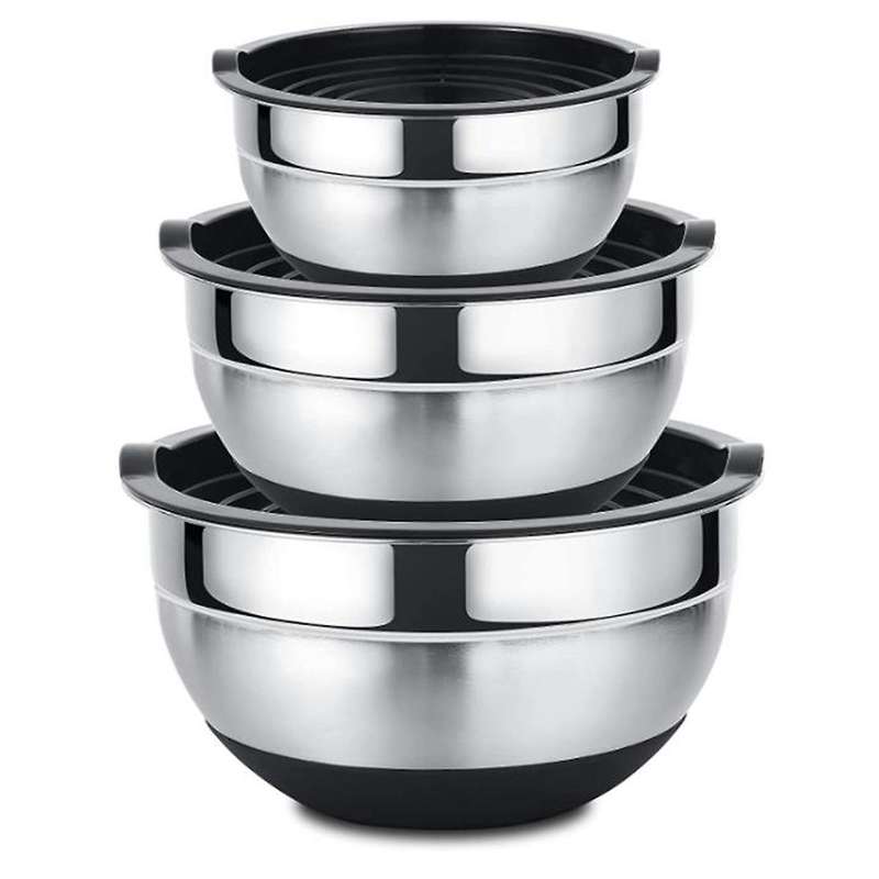 Stainless Steel Mixing Bowls Salad Bowl Non- Stackable Serving Bowl with Airtight Lids for Kitchen