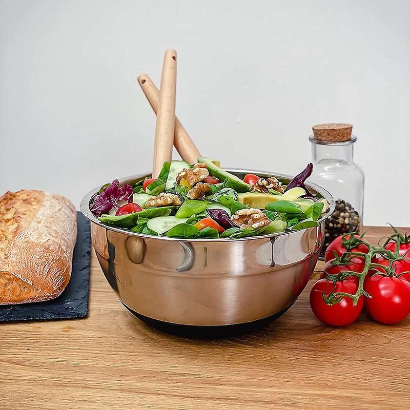 Stainless Steel Mixing Bowls Salad Bowl Non- Stackable Serving Bowl with Airtight Lids for Kitchen