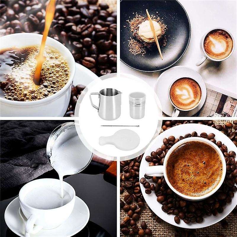 Stainless Steel Milk Frothing Pitcher 20oz Coffee Shaker Duster Sugar Powder Cocoa Sifter with Capp
