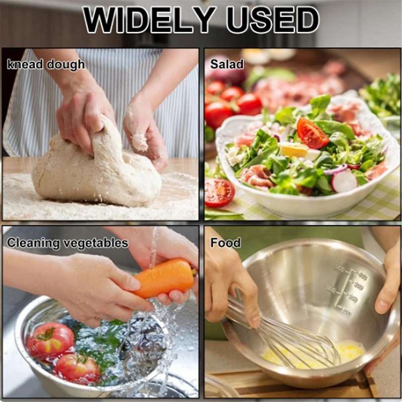 Stainless Steel Mixing Bowl Set Multipurpose Soup Basin 5 Sizes Space Saving Nesting Bowls Set