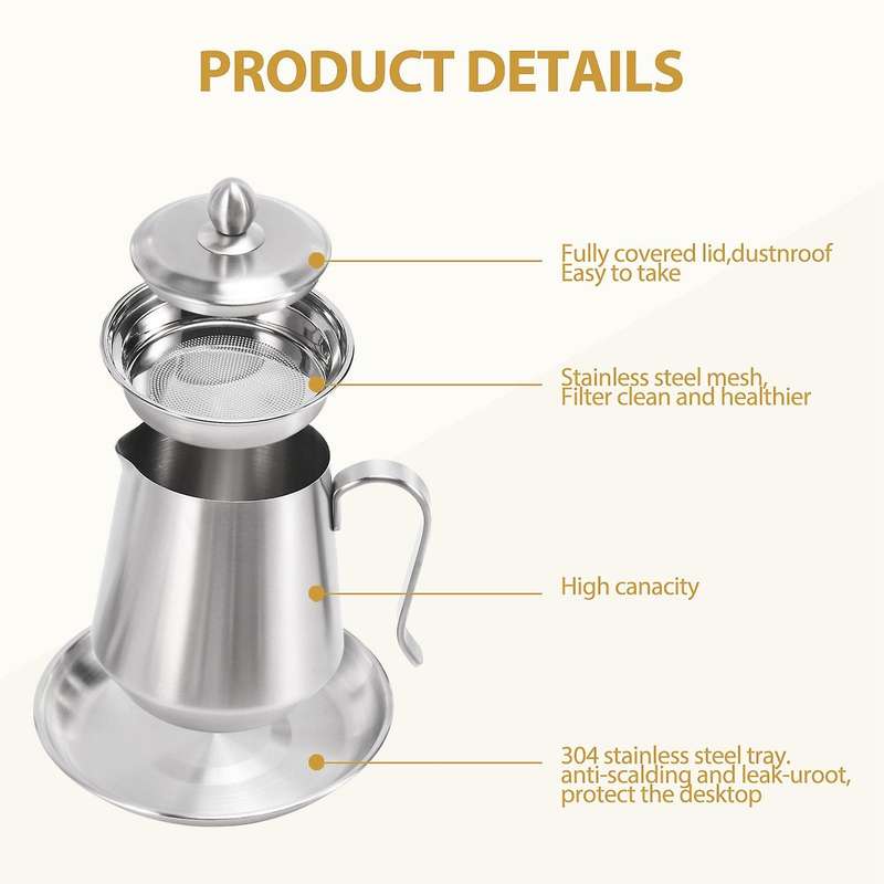Stainless Steel Oil Storage Can,with Fine Mesh Filter,dust-proof Lid,stainless Steel Handle,for Cof