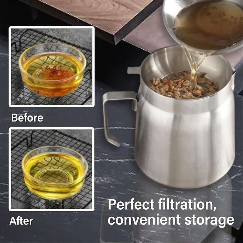 Stainless Steel Oil Filter Pot Bacon Grease Container 1.8L Oil Fryer and Filter Cup Combo with Fryin