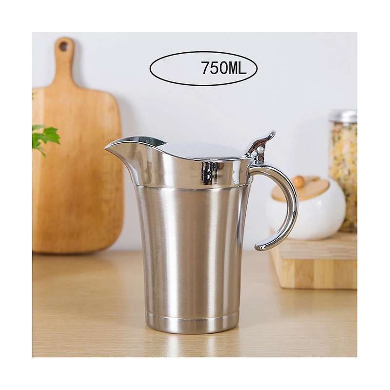 Stainless Steel Oil Sauce Pot Dining Table Jug Custard Cream Ketchup Double Walled Insulated Thermal