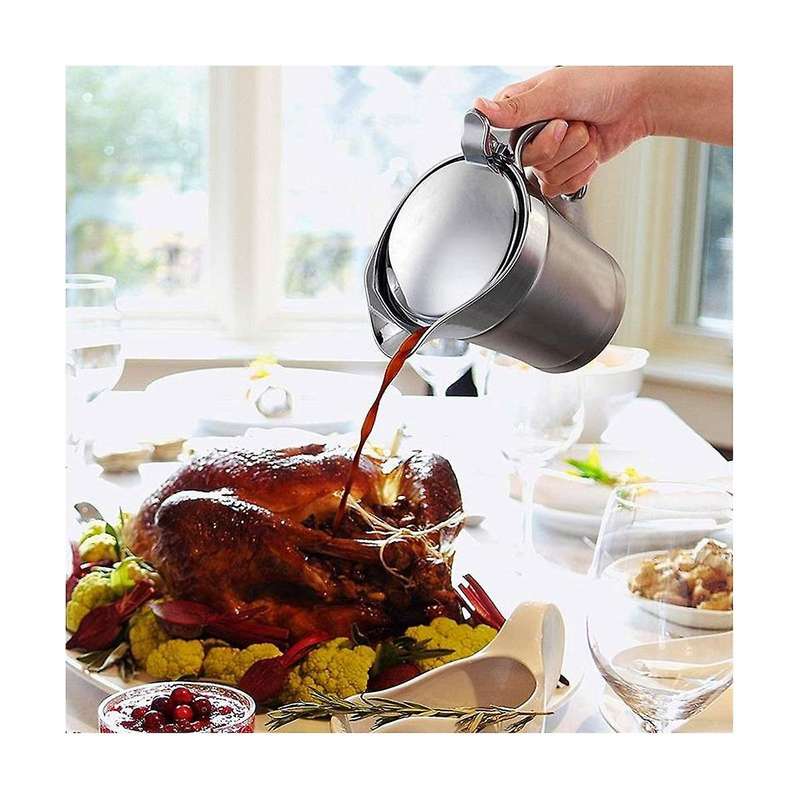 Stainless Steel Oil Sauce Pot Dining Table Jug Custard Cream Ketchup Double Walled Insulated Thermal