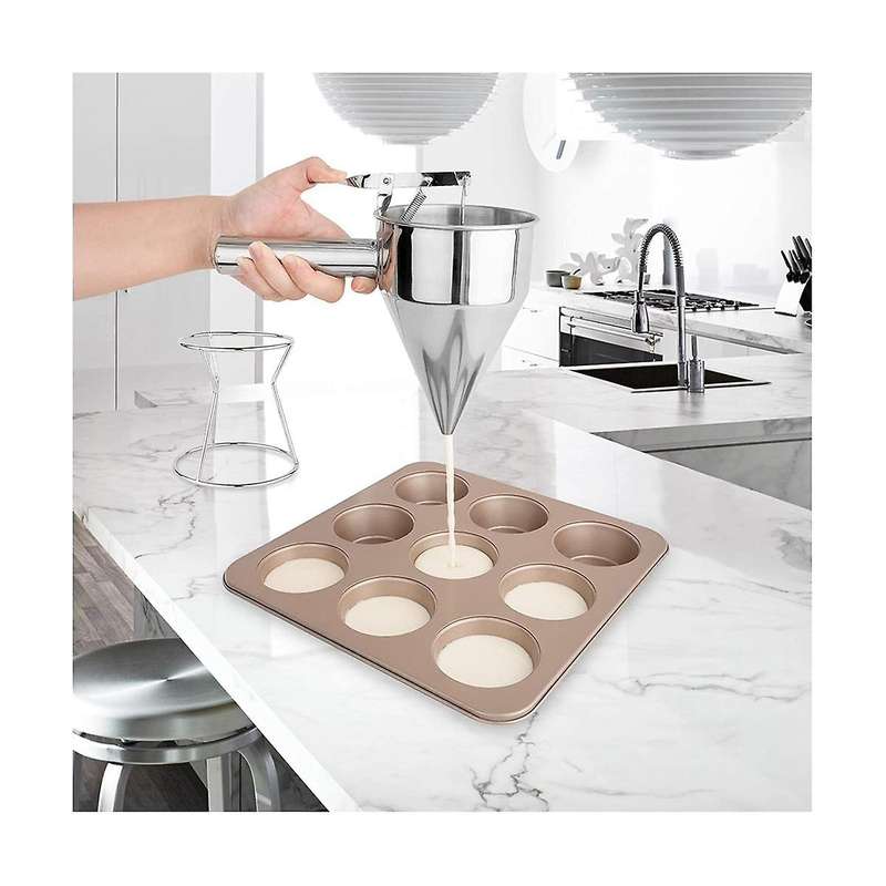 Stainless Steel Pancake Batter Dispenser, Funnel Dispenser with Stand Baking Tool for Cake Pancakes