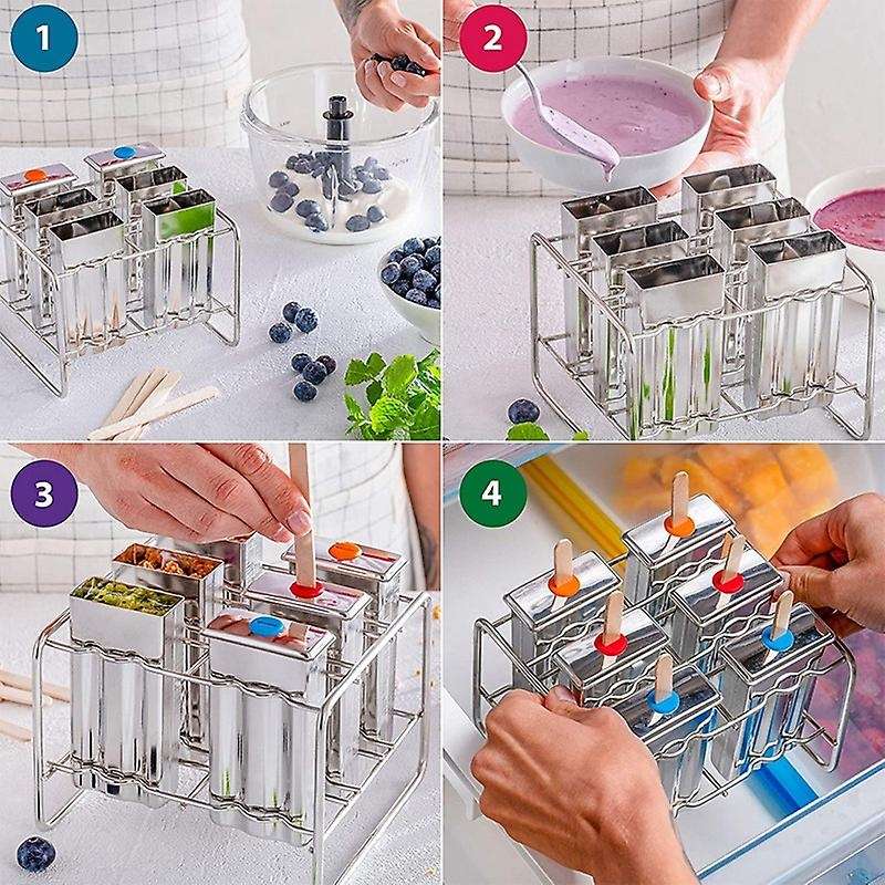 Stainless Steel Popsicle Molds Rust-Resistant Popsicle Maker Set Popcical Mold with Tray- Cleaning B