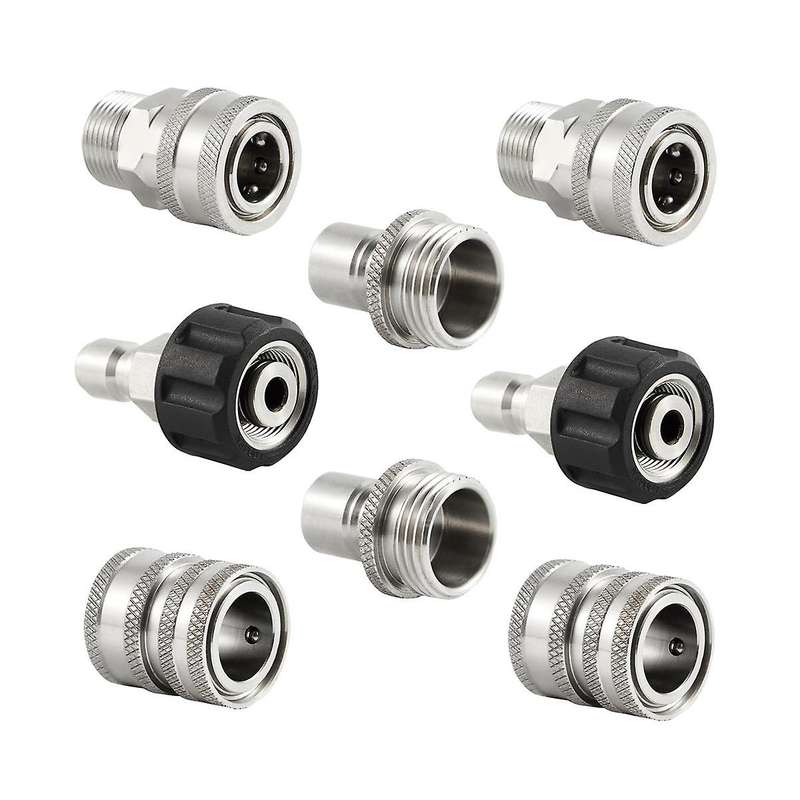 Stainless Steel Pressure Washer Quick Connect Kit,m22 14mm to 3/8in Quick Connect,3/4in to 1/2in Qui