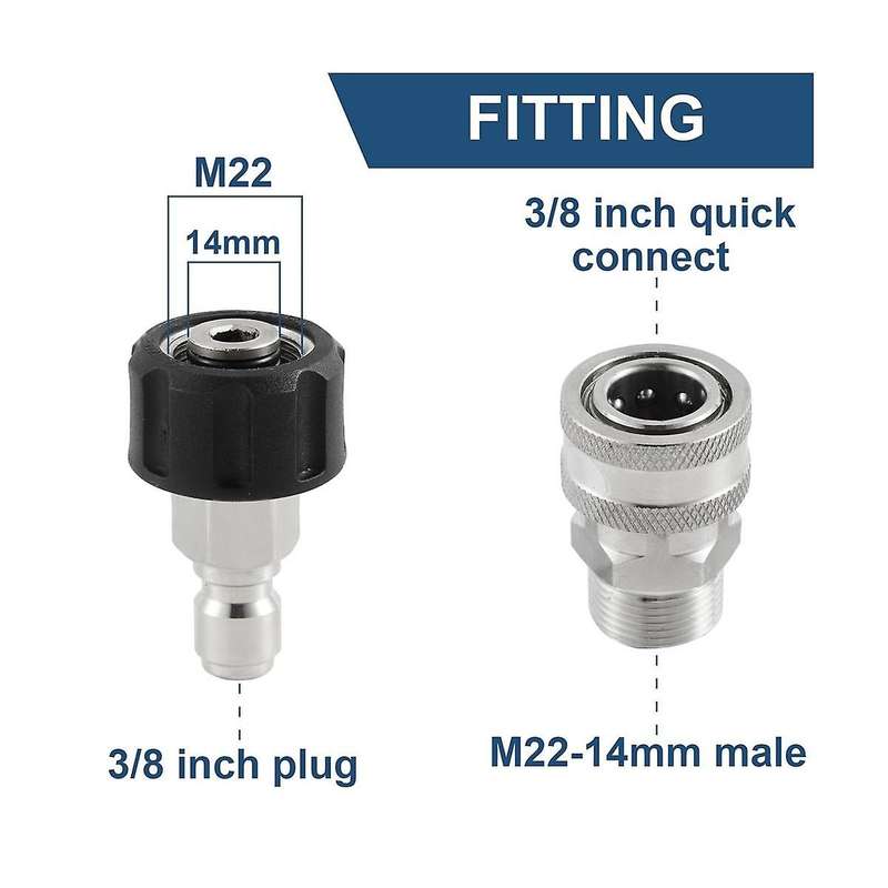 Stainless Steel Pressure Washer Quick Connect Kit,m22 14mm to 3/8in Quick Connect,3/4in to 1/2in Qui