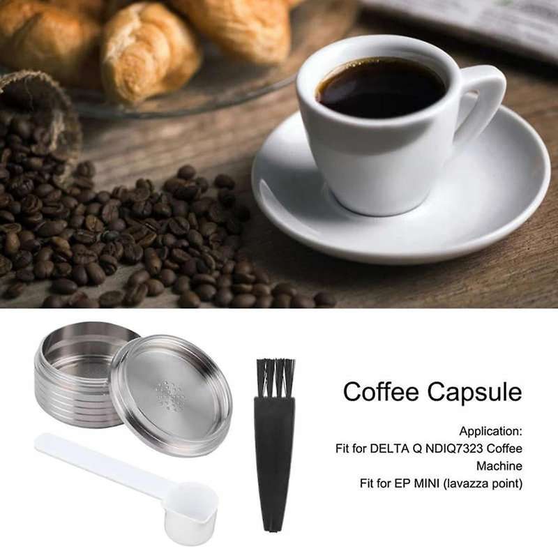 Stainless Steel Reusable Coffee Filter Capsule Cup with Spoon Brush Fit for NDIQ7323 Coffee Machine