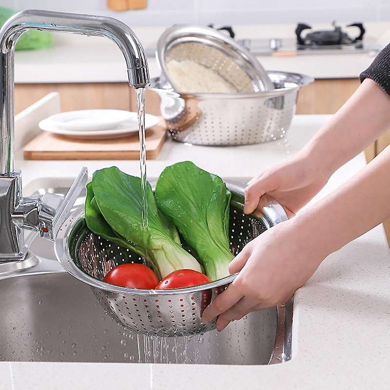 Stainless Steel Rice Sieve Filter, Fruit and Vegetable Drain Bowl Filter