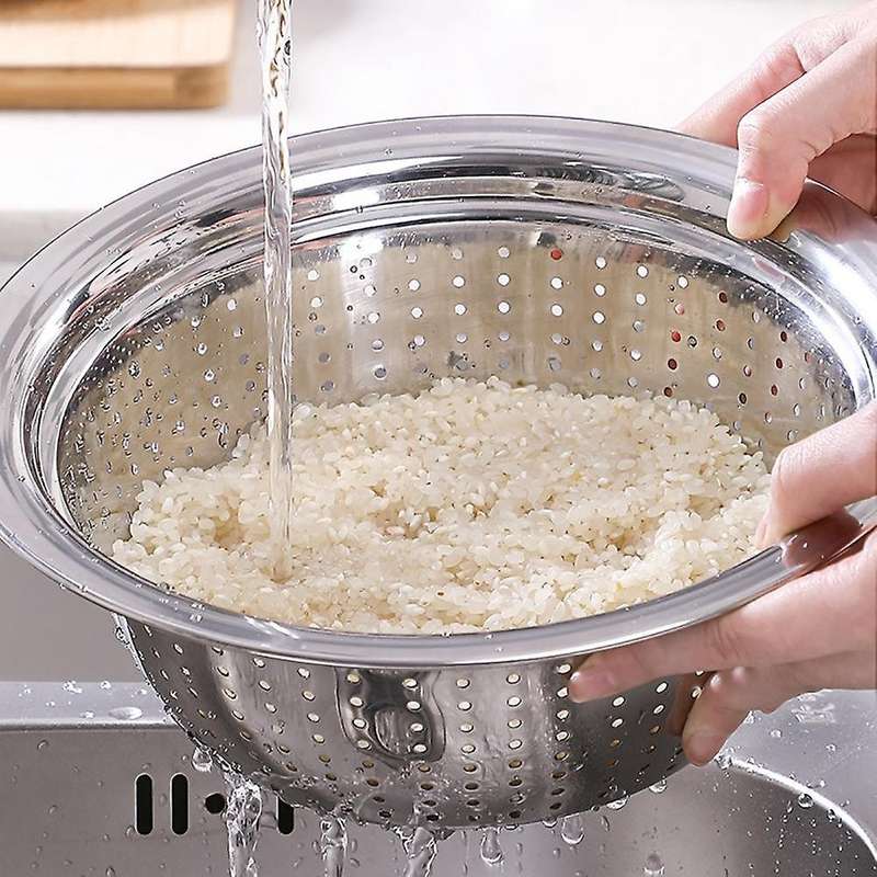Stainless Steel Rice Sieve Filter, Fruit and Vegetable Drain Bowl Filter