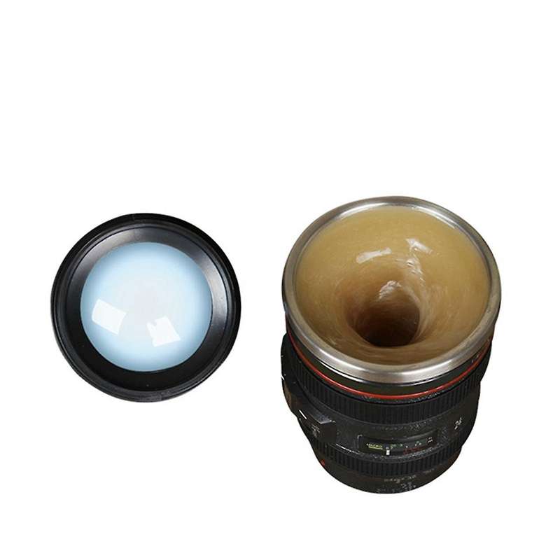 Stainless Steel Self Stirring Coffee Mug Camera Lens Coffee Mug Multipurpose Photographer Camera Mu