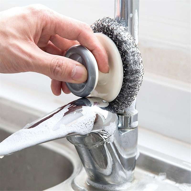 Stainless Steel Scrubber with Handle, Heavy Duty Pot Scrubbers Dish Scrubber Cleaning Brush Wash for