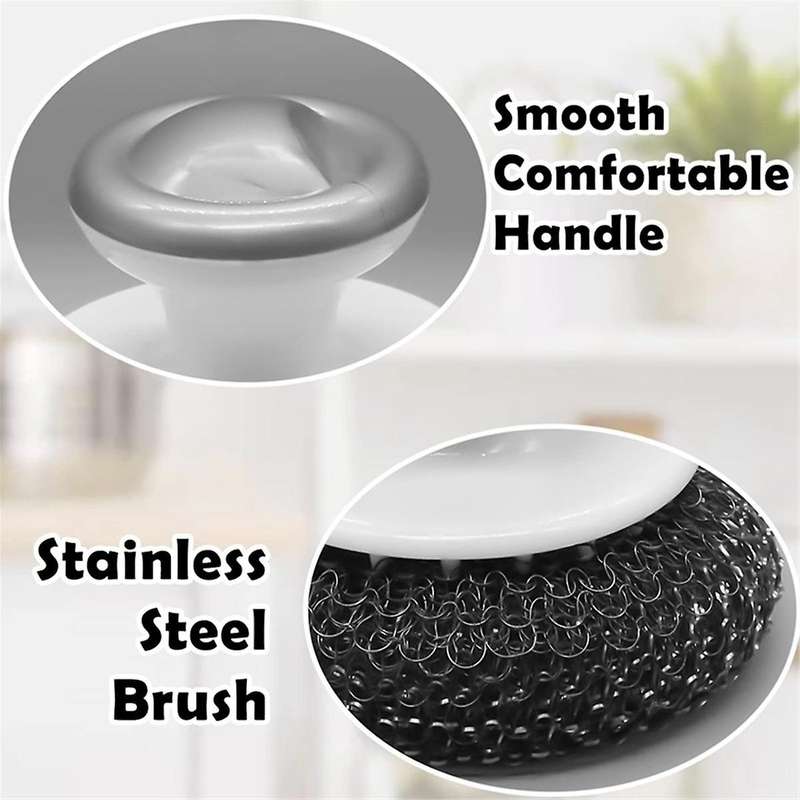 Stainless Steel Scrubber with Handle, Heavy Duty Pot Scrubbers Dish Scrubber Cleaning Brush Wash for