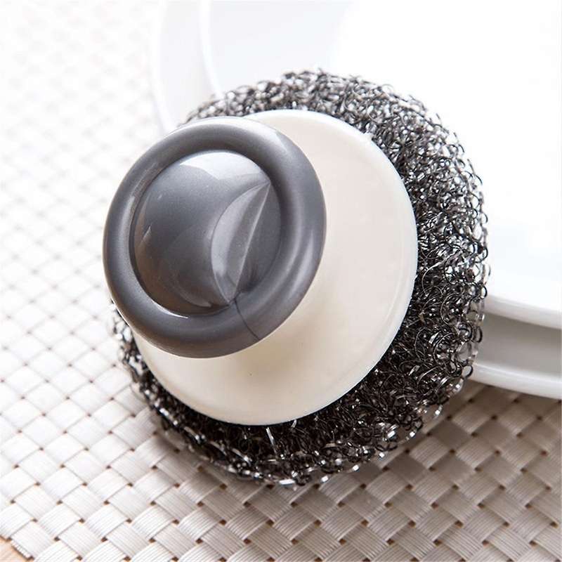 Stainless Steel Scrubber with Handle, Heavy Duty Pot Scrubbers Dish Scrubber Cleaning Brush Wash for