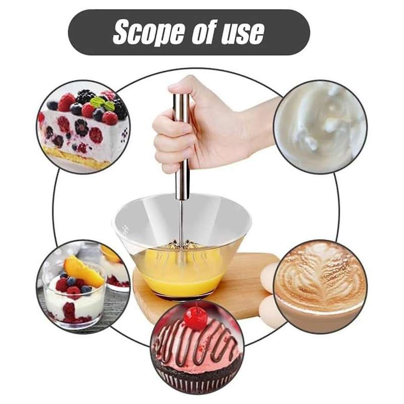 Stainless Steel Semi-Automatic Whisk, New Stainless Steel Egg Whisk Hand Push Rotary Whisk Blender