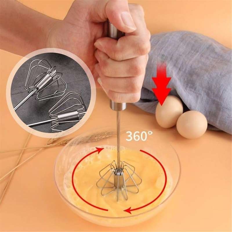 Stainless Steel Semi-Automatic Whisk, New Stainless Steel Egg Whisk Hand Push Rotary Whisk Blender