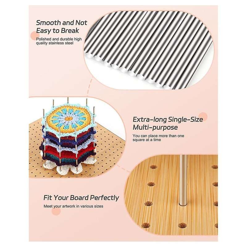 Stainless Steel Rods for Crochet Block Boards, 50Pc Steel Pins of 3mm in Diameter with Storage Case,