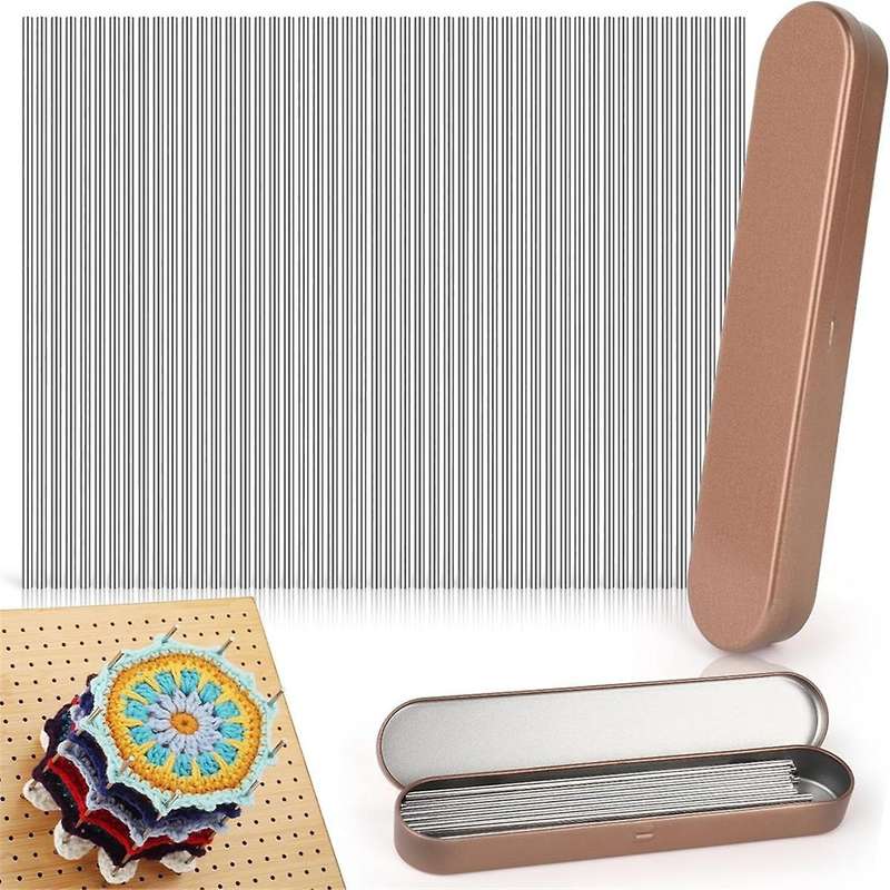 Stainless Steel Rods for Crochet Block Boards, 50Pc Steel Pins of 3mm in Diameter with Storage Case,