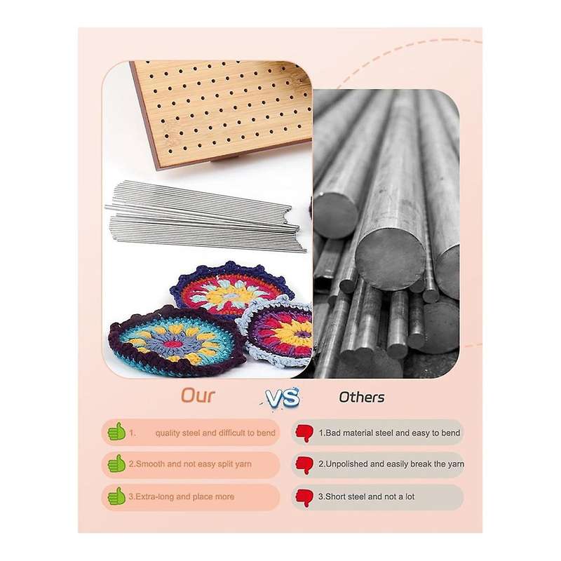Stainless Steel Rods for Crochet Block Boards, 50Pc Steel Pins of 3mm in Diameter with Storage Case,