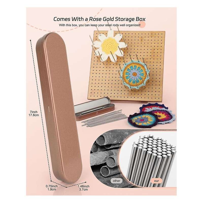 Stainless Steel Rods for Crochet Block Boards, 50Pc Steel Pins of 3mm in Diameter with Storage Case,