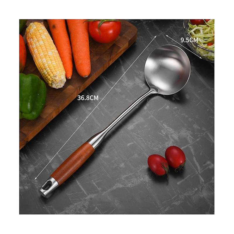 Stainless Steel Spatula for Carbon Steel, Stainless Steel Wok Spatula Metal, Wok Tools Set, Wooden H