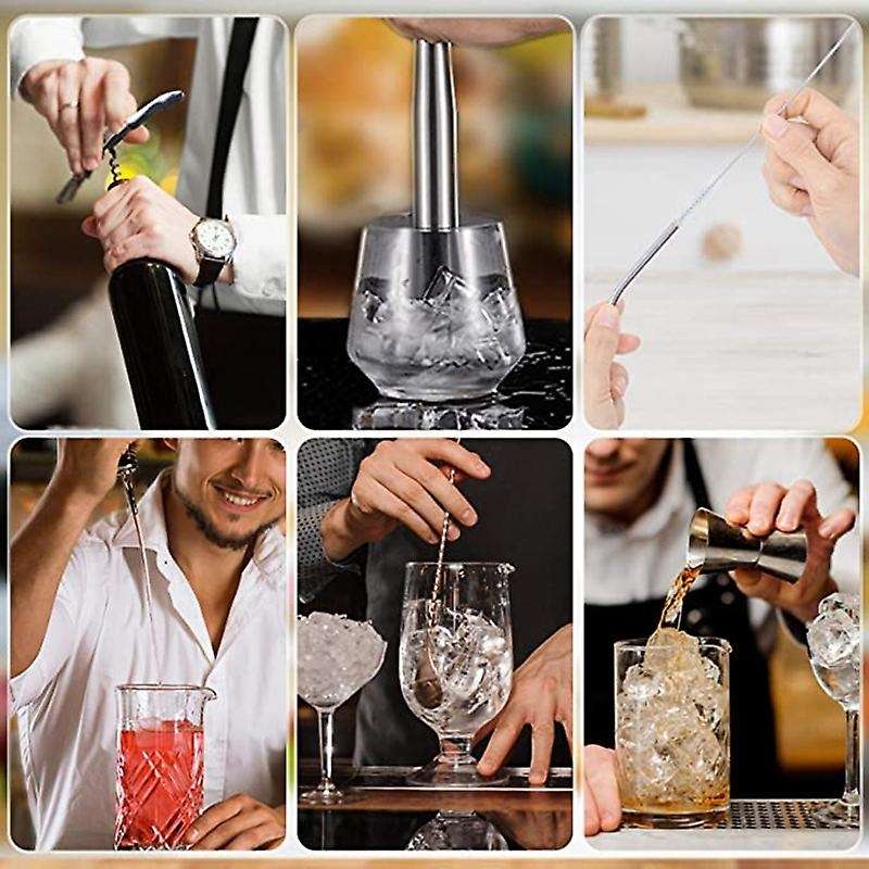 Stainless Steel Shaker Set Bartender Kit Boston Shaker Tool Set with Acrylic Stand and Bar Set