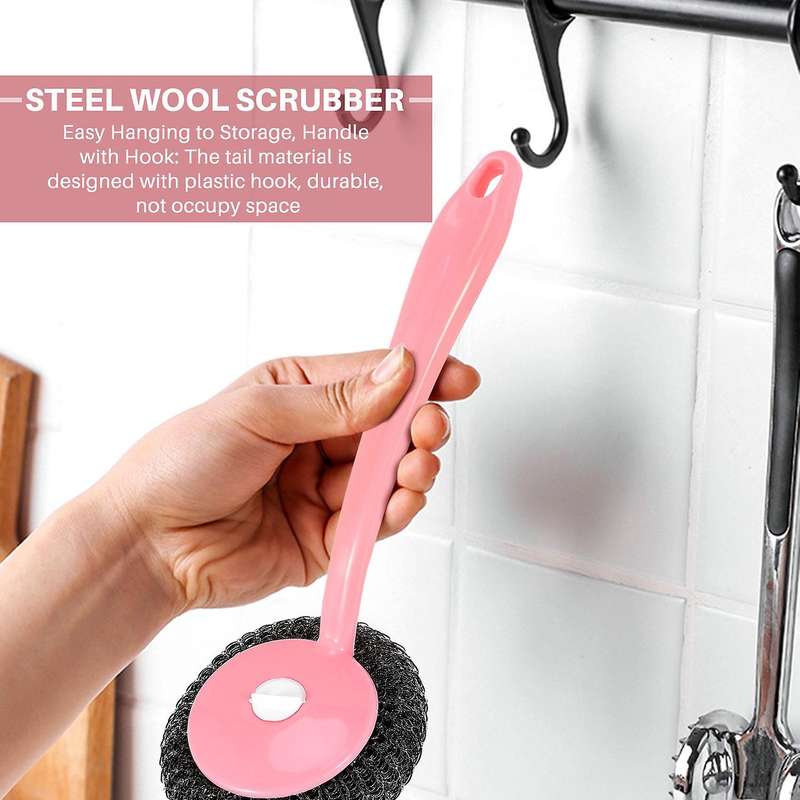 Stainless Steel Sponges Scourer Set with Handle Pack of 8,for Cookware,Pot Brush,Stovetops,Removing